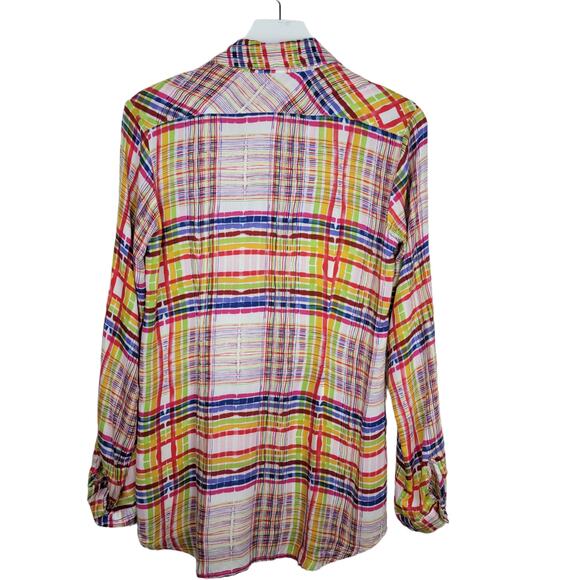CAbi #797 Modern Plaid Cirque Blouse Roll-Tab Sleeves Shirt - Size XS - Picture 4 of 6